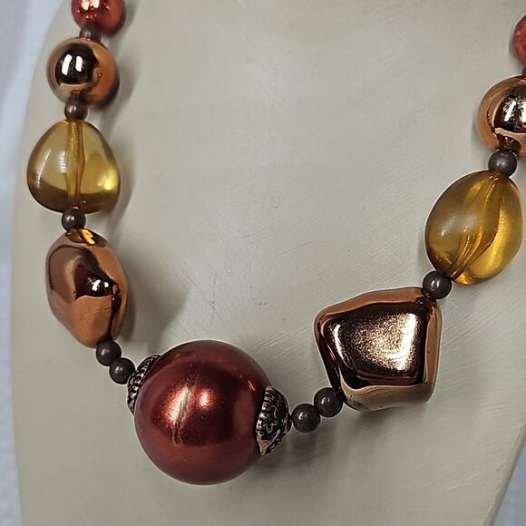 Bold Chunky Metallic Beaded Statement Necklace - Copper Tones - Picture 5 of 6